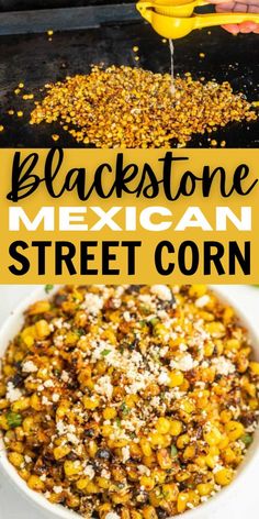 black stone mexican street corn in a white bowl with text overlay that reads blackstone mexican street corn