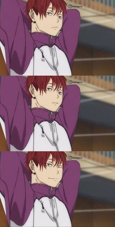 anime character with red hair laying in bed