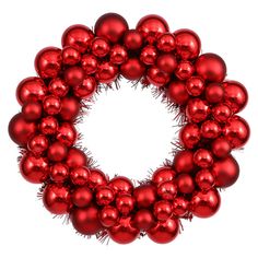 a red christmas ornament wreath on a white background