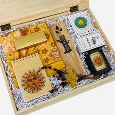 Sunny Life Gift Box Wood Notebooks, Sunny Vibes, Fragrance Samples, Herbal Oil, Care Packages, Oil Blends, Care Package, Wood Box, Wood Boxes