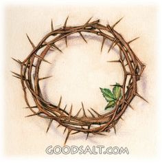 a drawing of a crown of thorns with a leaf on the top and bottom