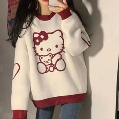 Hello Kitty Outfit, Kitty Clothes, Hello Kitty Clothes, Fluffy Sweater, Trendy Sweaters, Hello Kitty Items, Hello Kitty And Friends, Really Cute Outfits, Kawaii Clothes