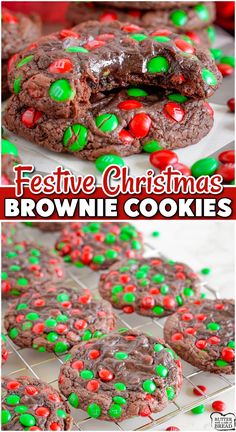 festive christmas brownie cookies with green and red sprinkles on top