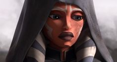 a star wars character wearing a darth vader outfit and hood with her eyes wide open