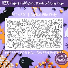 the happy halloween coloring page for adults and children is shown with pumpkins, jack - o