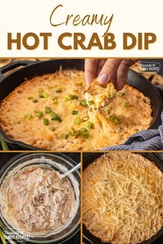 creamy hot crab dip in a cast iron skillet