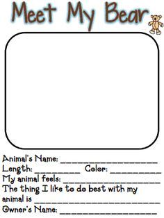 an animal's name is in the center of this printable bear book page