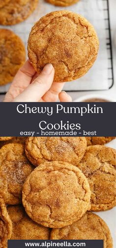 chewy pumpkin cookies are stacked on top of each other with the title above it