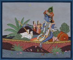 Krishna in Boat Art Work Inspiration, Painting Spiritual, Indian Traditional Art, Shree Nathji, Shree Radha