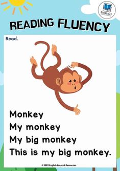 a monkey reading flueny with the words,'my big monkey is my big money