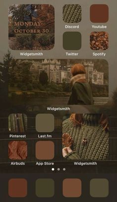 the color scheme for autumn is shown in shades of brown, green and beiges