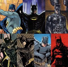 four different batman characters are shown in this collage