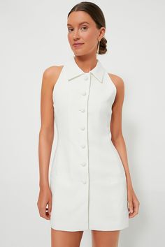 White Twill Vest Button Mini Dress | AEXAE Dance Style, 60's Dress, Deep Autumn, Tuxedo Dress, Slingback Heels, Cocktail Attire, Formal Dinner, The Dance, Dance Floor