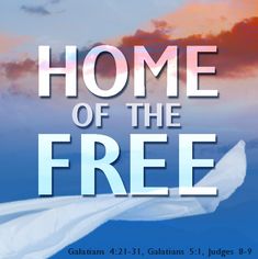 a poster with the words home of the free written in white on a blue background