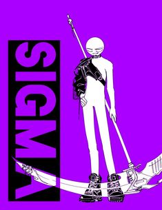 an image of a woman with skis and poles on her feet standing in front of a purple background