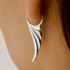 Fern Leaf Elf Earrings - Sterling Silver Art Nouveau (282S) Little Sculptures, Elf Earrings, Bijoux Art Nouveau, 2d Shapes, Fern Leaf, Leaf Jewelry, Silver Art, Jewelry Inspo, Stylish Jewelry