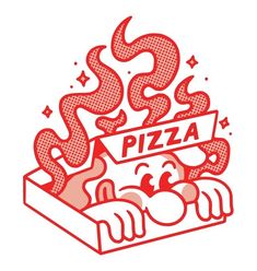 an image of a pizza box with the word's on it and fire coming out of it