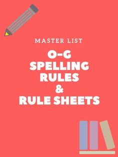 a red book with the title master list o - spelling rules and rules sheets