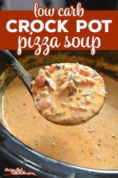 a spoon full of crock pot pizza soup