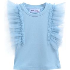 Blue tulle frill t-shirt for kid and baby girls from Mimi Tutu. Featuring large tulle frill sleeves, round neck and straight hem. | Mimi Tutu | Tulle Frill T-Shirt, (Blue, Size 9-10Y) | Maisonette collects the best children’s products from around the world (unlike Zulily, Etsy, The Tot, Farfetch Kids, Childrensalon, Crate and Kids, Kohls, Wayfair, Buy Buy Baby, Nordstroms, Mini Boden, J.Crew Factory, or PotteryBarn Kids), creating a curated shopping experience for you. Think of us as your shortc Toddler Girl Clothes, Boutique Clothes, Swimming Bathing Suits, Blue Tulle, Frill Sleeves, Buy Buy, Girl Clothing, Romper Dress, Mini Boden