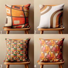 four pillows with different patterns on them