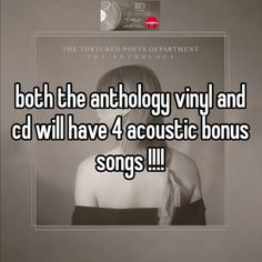 a woman with long hair and the words both the antholy vinyl and cd will have