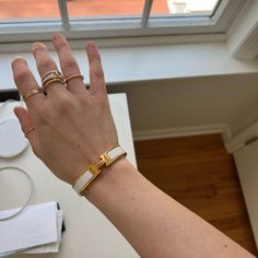 Authentic Gorgeous Hermes H Click Bracelet. Honestly Only Worn A Few Times Hermes White Bracelet, Bracelet Hermes, Bracelet White Gold, H Bracelet, Hermes Bracelet, Hermes Jewelry, White Bracelets, Bracelet Stack, How To Style