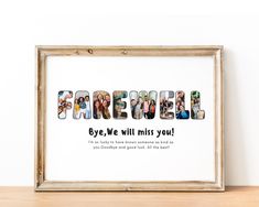 a wooden frame with the word farewell written in it