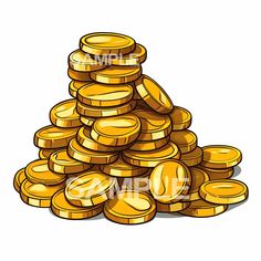 a pile of gold coins on a white background