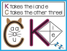 the letter k takes the and e takes the other three letters to make it look like a cat