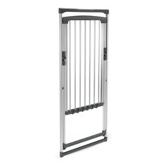 a white and gray metal rack with bars on it's sides, against a white background