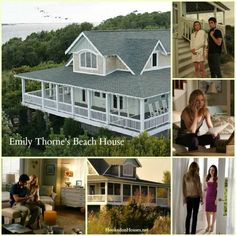 an advertisement for the beach house with pictures of people and their home in it, including two