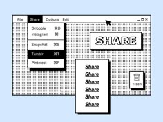 a computer screen showing the share button and options for sharing information to each other,