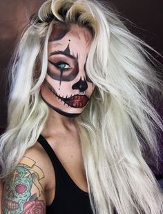 Makijaż Sugar Skull, Fete Emo, Clown Hair, Party Makeup Tutorial, Halloween Make-up Looks, Skeleton Makeup, Halloween Makeup Pretty, Special Fx Makeup, Halloween Clown