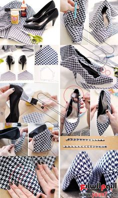 Diy Heels Makeover, Upcycle Shoes, Diy Heels, Shoe Refashion, Shoe Makeover, Fabric Paint Diy, Diy Kostüm, Diy Clothes And Shoes, Shoes Hack