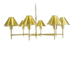 a brass chandelier with five lamps hanging from the bottom and four lights on each side