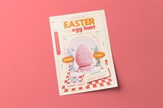 an easter egg hunt magazine on a pink background