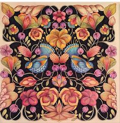 a painting with flowers and butterflies on black background, in the style of art nouveauism