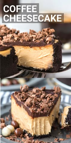 slice of coffee cheesecake with chocolate curls on metal spatula Dessert Recipes For A Crowd, Espresso Cheesecake, Recipes For A Crowd, Coffee Cheesecake, Cheesecake Dessert, Big Coffee, Oreo Crust, Dessert Aux Fruits, Cheesecake Desserts