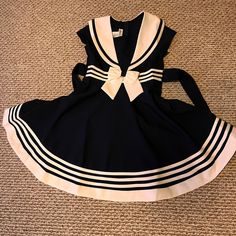 Never Worn, Sailor Dress For Girls, Size 10, Perfect Condition Navy School Dress For Spring, Preppy Blue Dresses For School, Cute Fitted Navy Dress, Navy Fitted Cute Dress, Cute Blue Dress For School, Cute Blue School Dress, Cute Navy Short Sleeve Dress, Casual Navy Dress For School, Preppy Fitted Dresses For School