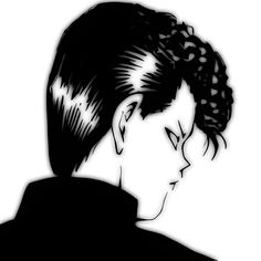 a black and white drawing of a woman's profile with her hair pulled back