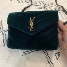 SAINT LAURENT (YSL) Toy LouLou Quilted Velvet Crossbody Bag Ysl Velvet Bag, Ysl Toy Loulou, Ysl Toy, Denim Bag, Velvet Bag, Cloth Bags, Handbag Accessories, Yves Saint Laurent