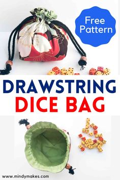 a drawstring dice bag with the title overlay