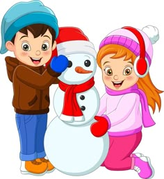 two children are building a snowman together