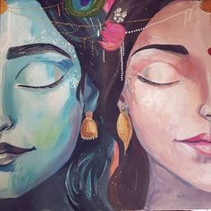 a painting of two women with their eyes closed