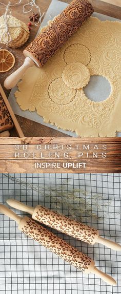 two wooden spoons sitting on top of a cutting board next to some food items