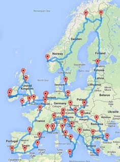 a map with red pins on it showing locations in europe and the middle east coast