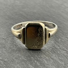 Vintage Scroll Sterling Silver Signet Ring, UK Size W, US Size 11 1/4, EU Size 65, Stamped 9ct On Silver, Front Max Width 12.4mm, Weight 3.62 Grams, Lovely Condition Victorian Silver Signet Ring Stamped 14k, Silver Signet Ring, Signet Ring, Band Rings, Favorite Jewelry, Jewelry Rings, Accessory Gift, Electronic Accessories, Purses And Bags