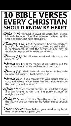 the ten bible verses every christian should know by heart, with text overlaying it