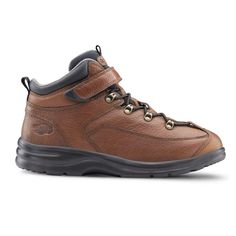 The iconic work boot has been reinvented. Rugged enough for all your outdoor adventures, yet sturdy, casual and stylish for work, the Dr. Comfort Vigor is a comfortable hiking boot delivering stability and comfort. Designed with full top-grain leather, the Vigor features a padded heel cup and tongue helping to protect your feet from skin irritation and discomfort. Plus, our unique no-tie elastic lace system helps makes this hiking boot easy to put on. Lightweight and comfortable, the Vigor has g Functional Brown Lace-up Boots, Durable Round Toe Boots For Adventure, Rugged Outdoor Walking Shoes With Ortholite Insole, Functional Brown Lace-up Hiking Boots, Durable High-top Adventure Boots, Waterproof Mid-top Walking Boots, Rugged Durable Boots For Fall, Brown High-top Waterproof Boots For Adventure, Durable Brown Functional Boots